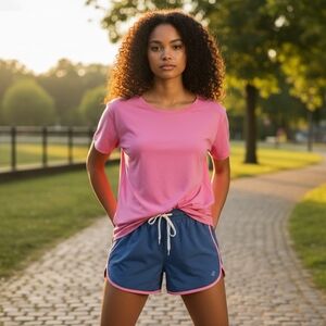 NWT Zelos Coral Tee & Navy Coral Trim Shorts Matching Workout Set S